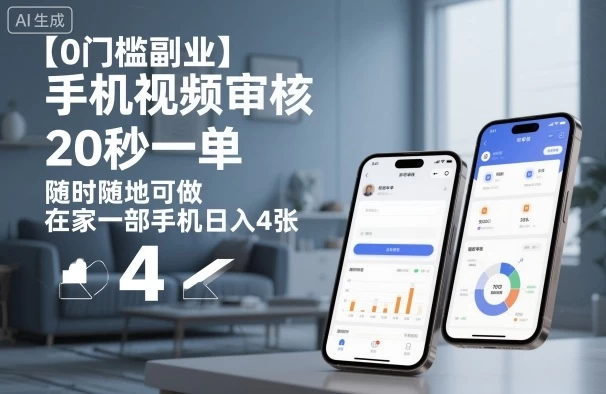 【0门槛副业】手机视频审核，20秒一单，随时随地可做，在家一部手机日入4张【揭秘】