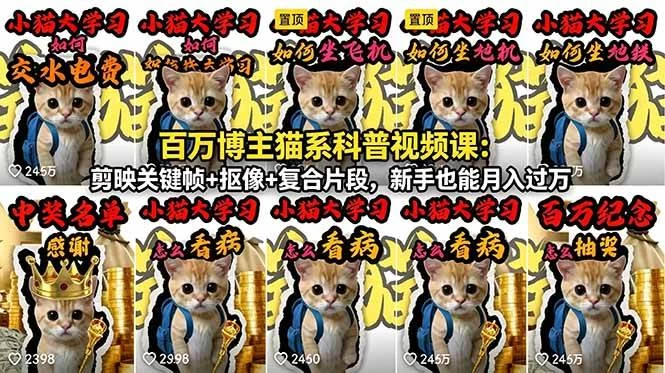 （18595期）百万博主猫系科普视频课：剪映关键帧+抠像+复合片段，新手也能月入过万