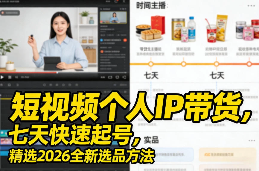 短视频个人IP带货，七天快速起号，精选2026全新选品方法