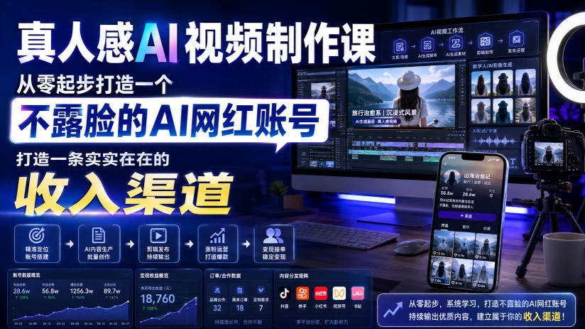 真人感AI视频制作课,从零起步打造一个不露脸的AI网红账号,打造一条实实在在的收入渠道【原创双语字幕】 真人感AI视频制作课,从零起步打造一个不露脸的AI网红账号,打造一条实实在在的收入渠道【原创双语字幕】