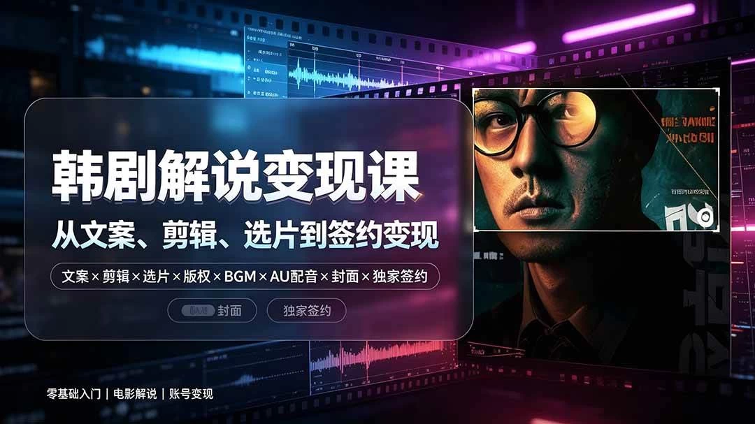 （19438期）抖音270W粉丝博主亲授韩剧解说课：文案×剪辑×选片×版权×BGM×AU配音×封面×独家签约，零基础到变现